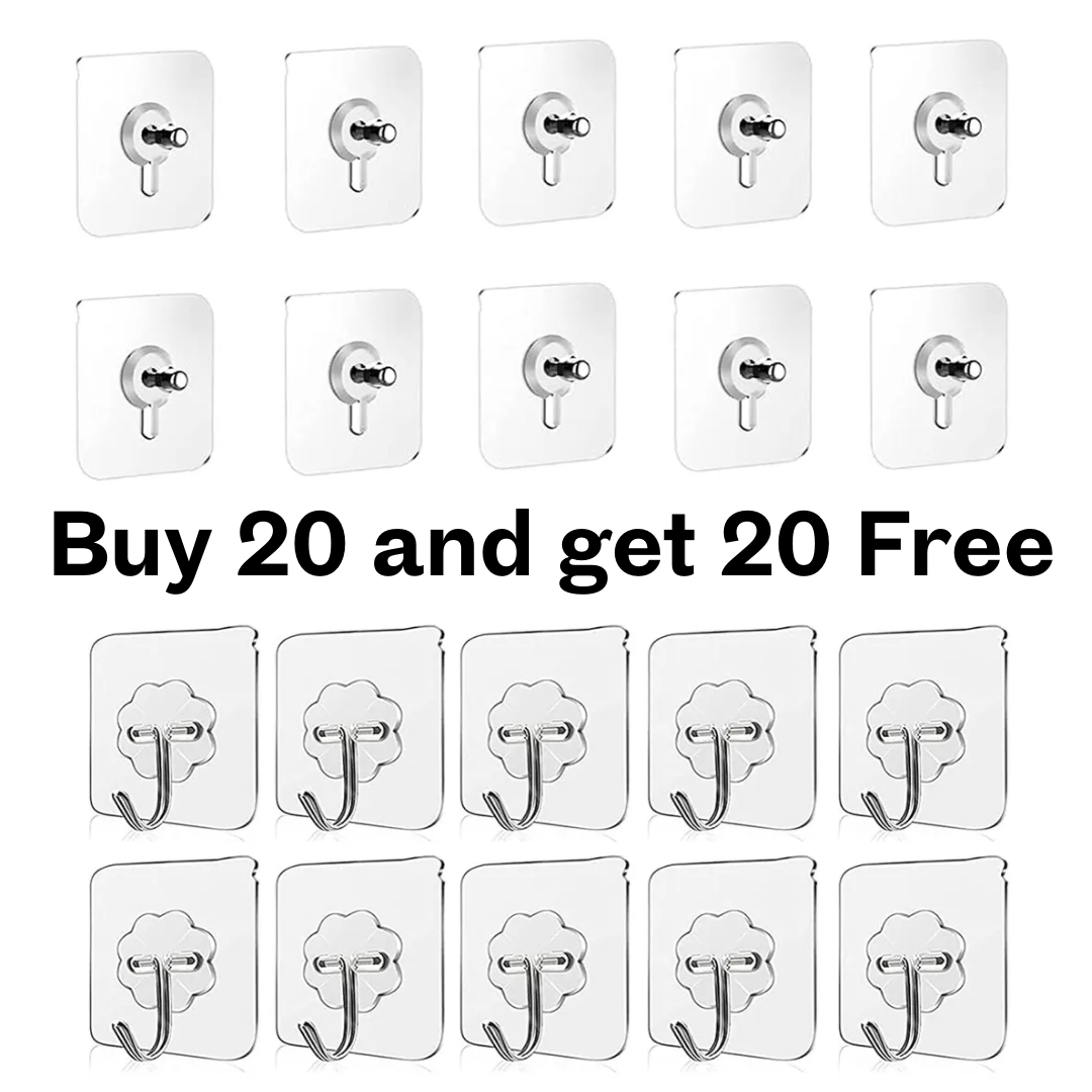 Heavy Duty Wall Hooks Combo for Home and Office | 20 Screw Hooks + 20 Adhesive Flower Sticker Hooks Free