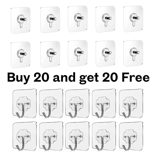 Heavy Duty Wall Hooks Combo for Home and Office | 20 Screw Hooks + 20 Adhesive Flower Sticker Hooks Free